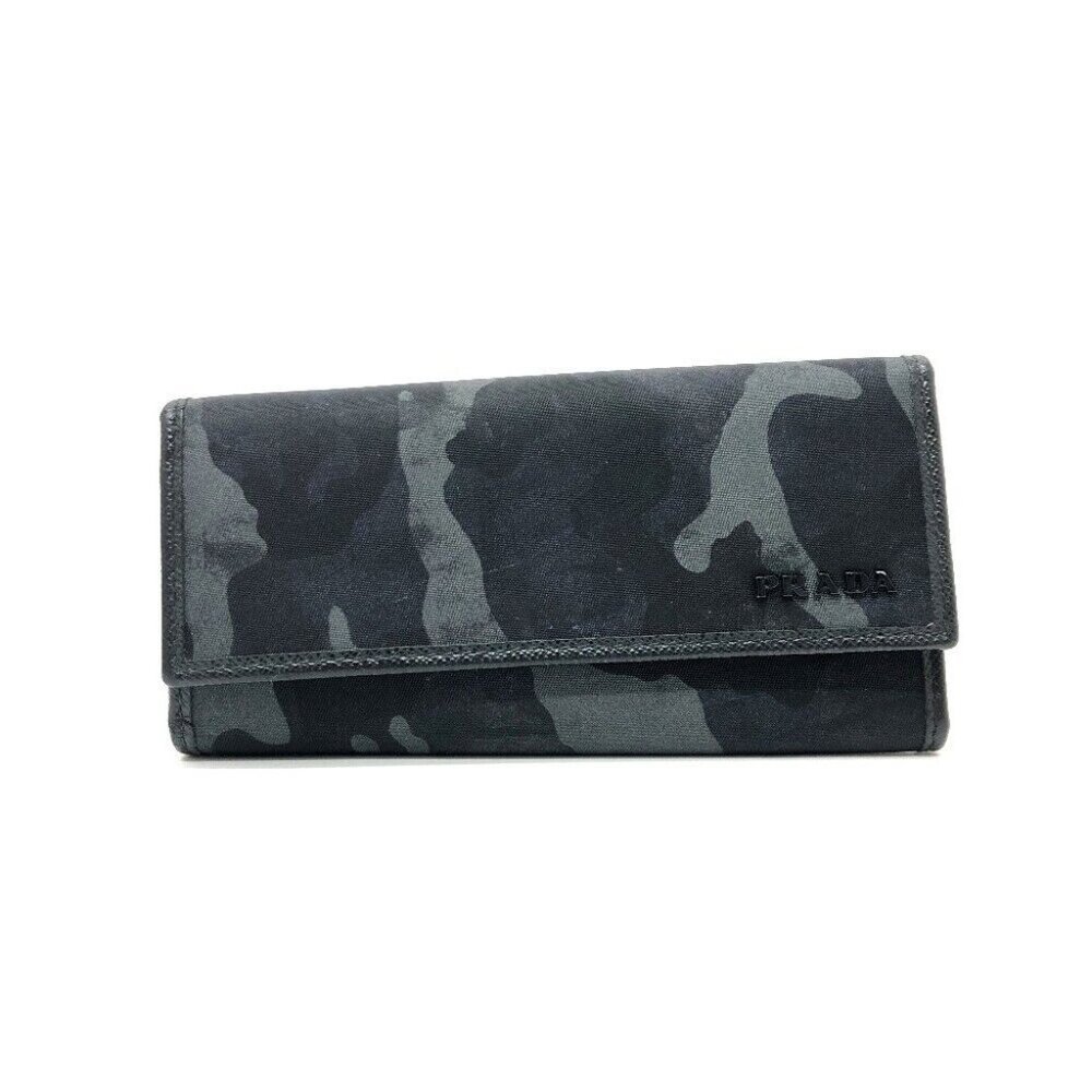 PRADA Camouflage 6-Ring Key Holder Long Key Case Nylon Black/gray
